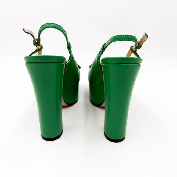 Gucci Horsebit Baby120 Platform Pumps EU 37 US 7 Green Leather Slingback - Picture 6 of 11